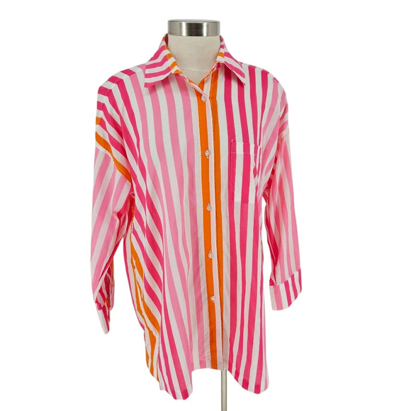 Beach Riot Alexa Cover Up Shirt Sunset Stripe Long Sleeve Button Oversized Top - Picture 1 of 8